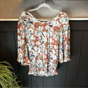 NY Collection Floral‎ Silky Boho Blouse Top size Medium